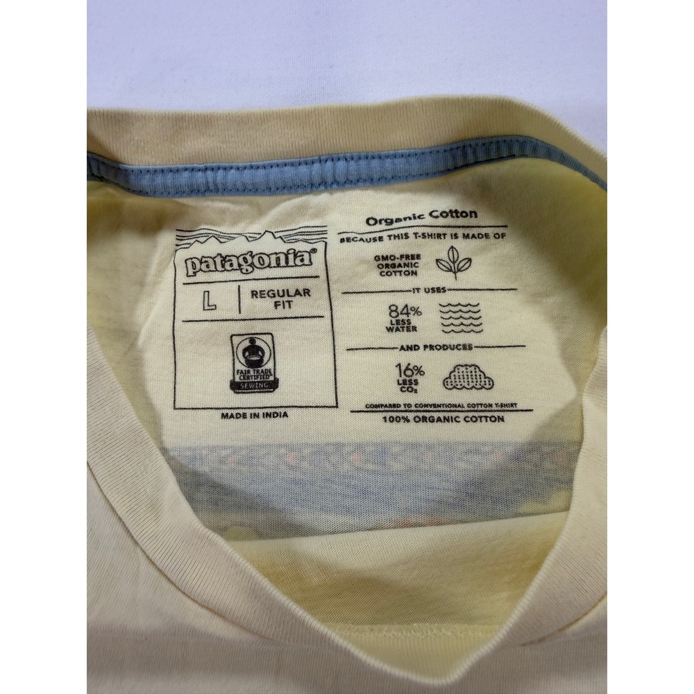 Patagonia Organic Cotton Graphic T Shirt Men's Large Yellow Road Trip Logo Tee - Picture 4 of 8